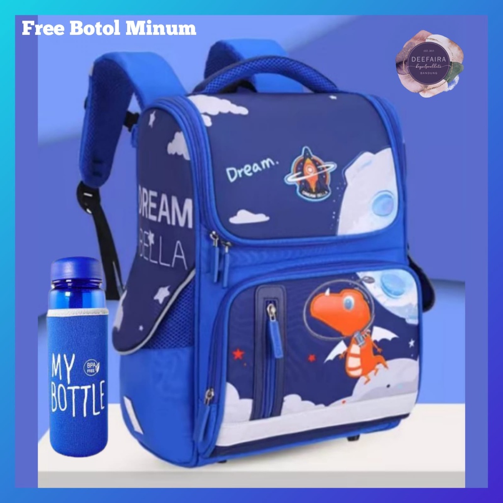 Tas Ransel Sekolah Untuk Anak Laki Laki TirexAstr0 Keren Free Botol Untuk Anak Tk Dan Sd