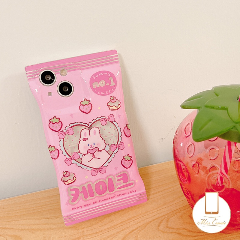 Soft Case Motif Strawberry Kelinci Hati Untuk iPhone 11 Pro Max XR 8 7 6 6s Plus 14 12 13 Pro Max 14 Plus X XS Max SE 2020