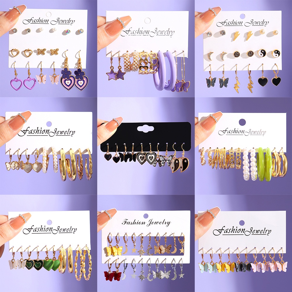 AY(CN) Set Anting Stud Kristal Mutiara Kupu-Kupu Warna-Warni Untuk Wanita