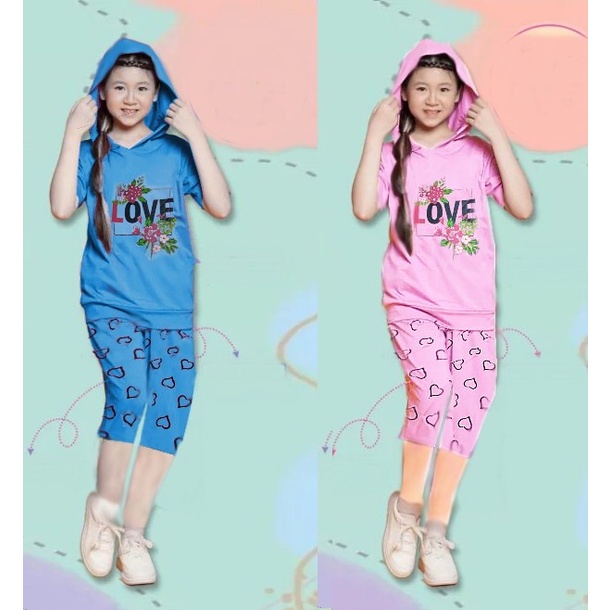 Setelan Anak Perempuan 12 - 17 Tahun Set Hoodie Love Flowery