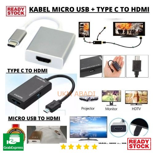 Kabel Adapter Konektor Converter Micro USB Dan Type C Ke HDMI MHD 111