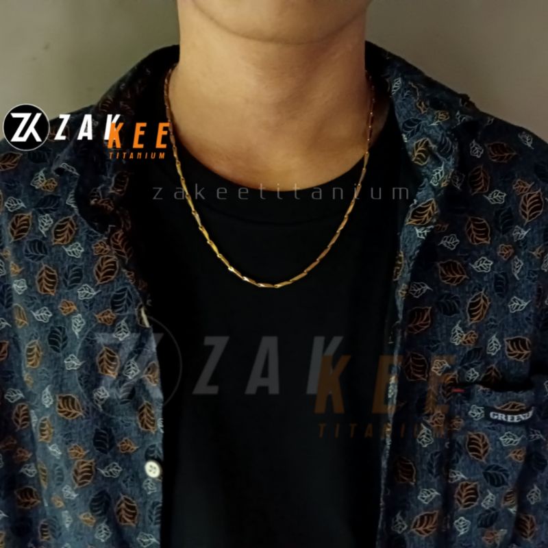 Kalung Titanium Pria Wanita Rantai Emas Gold Anti Karat Cowok Cewek Rante Padi panjang 45cm 50cm 60cm