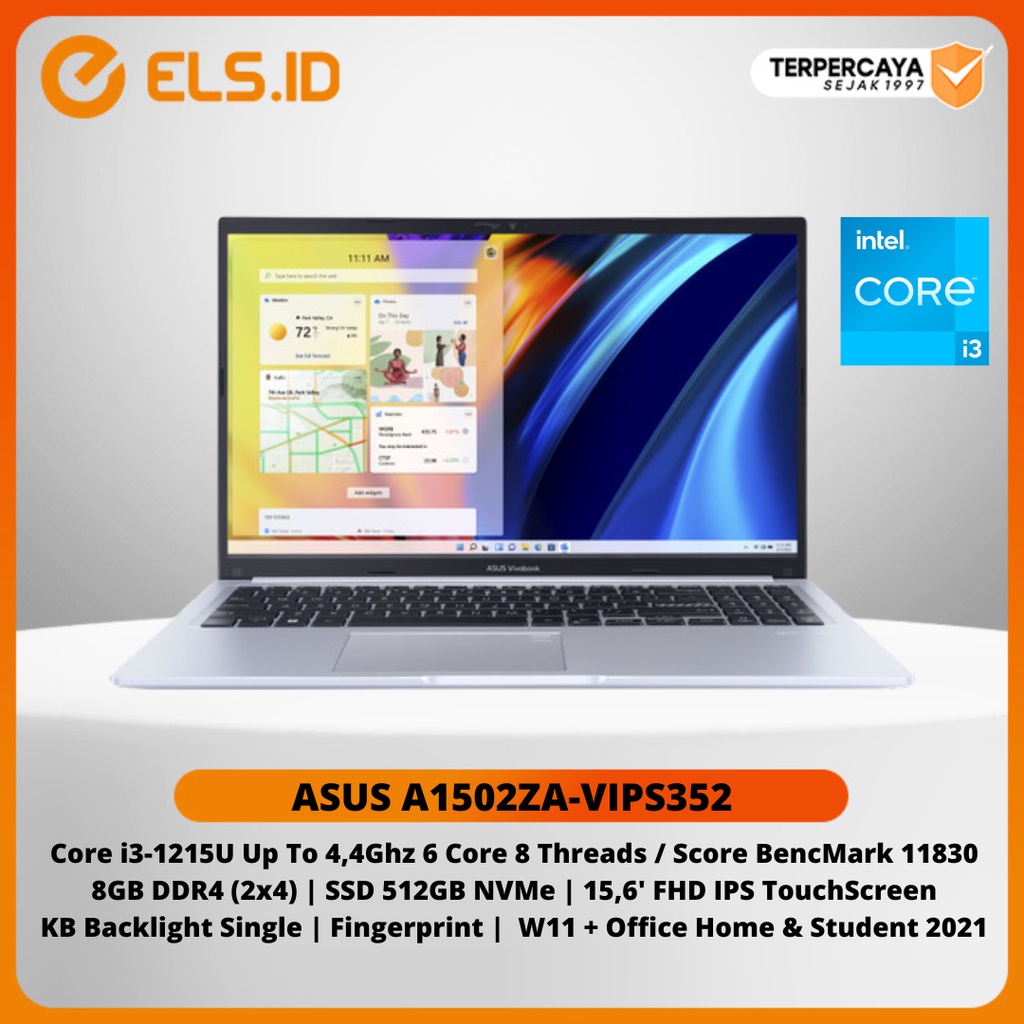 Laptop Asus Vivobook A1502ZA-VIPS352 Intel Core i3-1215U 4GB DDR4 512GB 15,6' FHD IPS TouchScreen W11 OHS