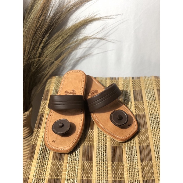 Sandal Pria Semi Kulit Tarumpah Karet Matang Warna Coklat / Sandal Tarumpah Model Jamur / Sandal Tar