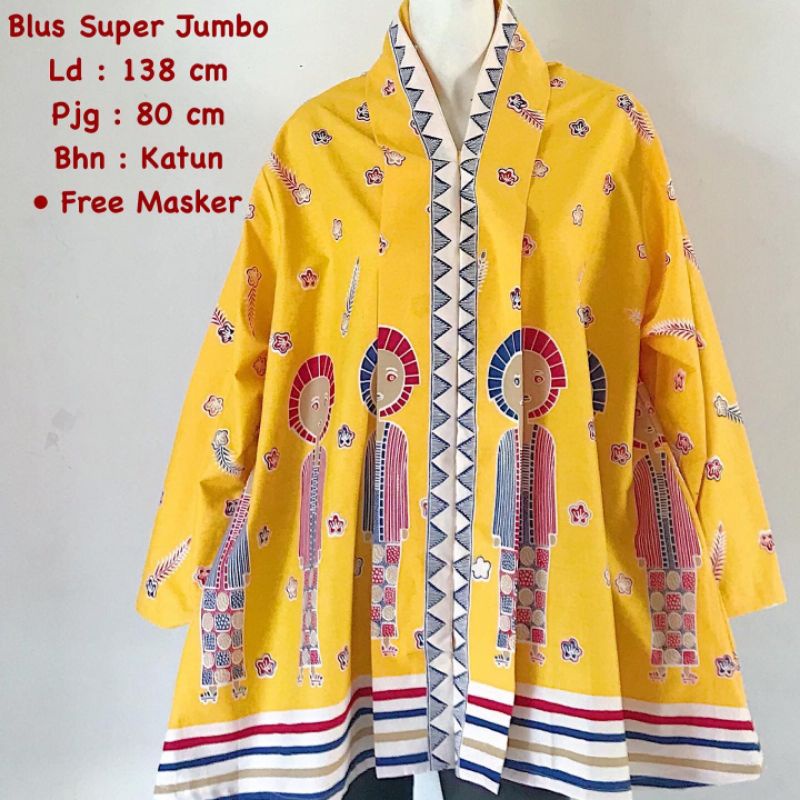 Blus super jumbo motif karakter batik solo trendy blus kerja blus wanita big size