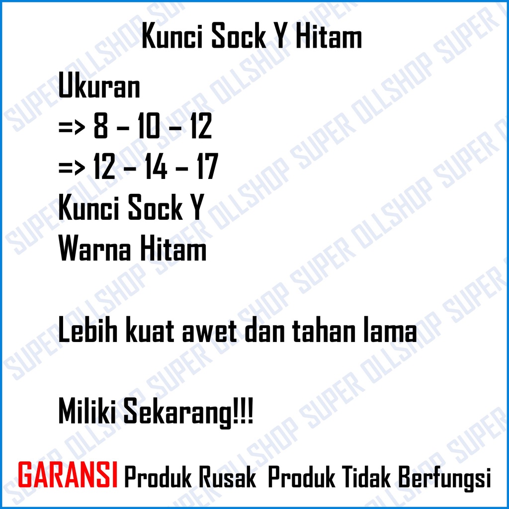 Kunci Sock Y Hitam Kunci Sok Y Hitam Harga Satuan Termurah Berkualitas / KTP Kunci Y 8 10 12 14 17