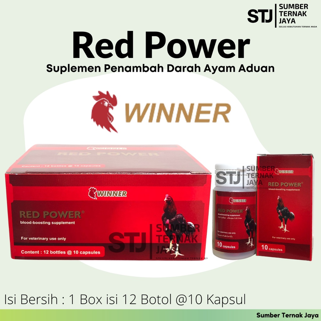 Red Power Suplemen Ayam Aduan 1 Box isi 12 Botol @10 Kapsul Vitamin Penambah Darah Ayam Aduan WINNER
