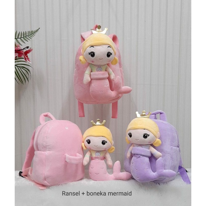 Ransel Boneka Mermaid Size 24cm/bagpack anak lucu/tas boneka lepas/ransel putri duyung/Tas cewe pelangi/