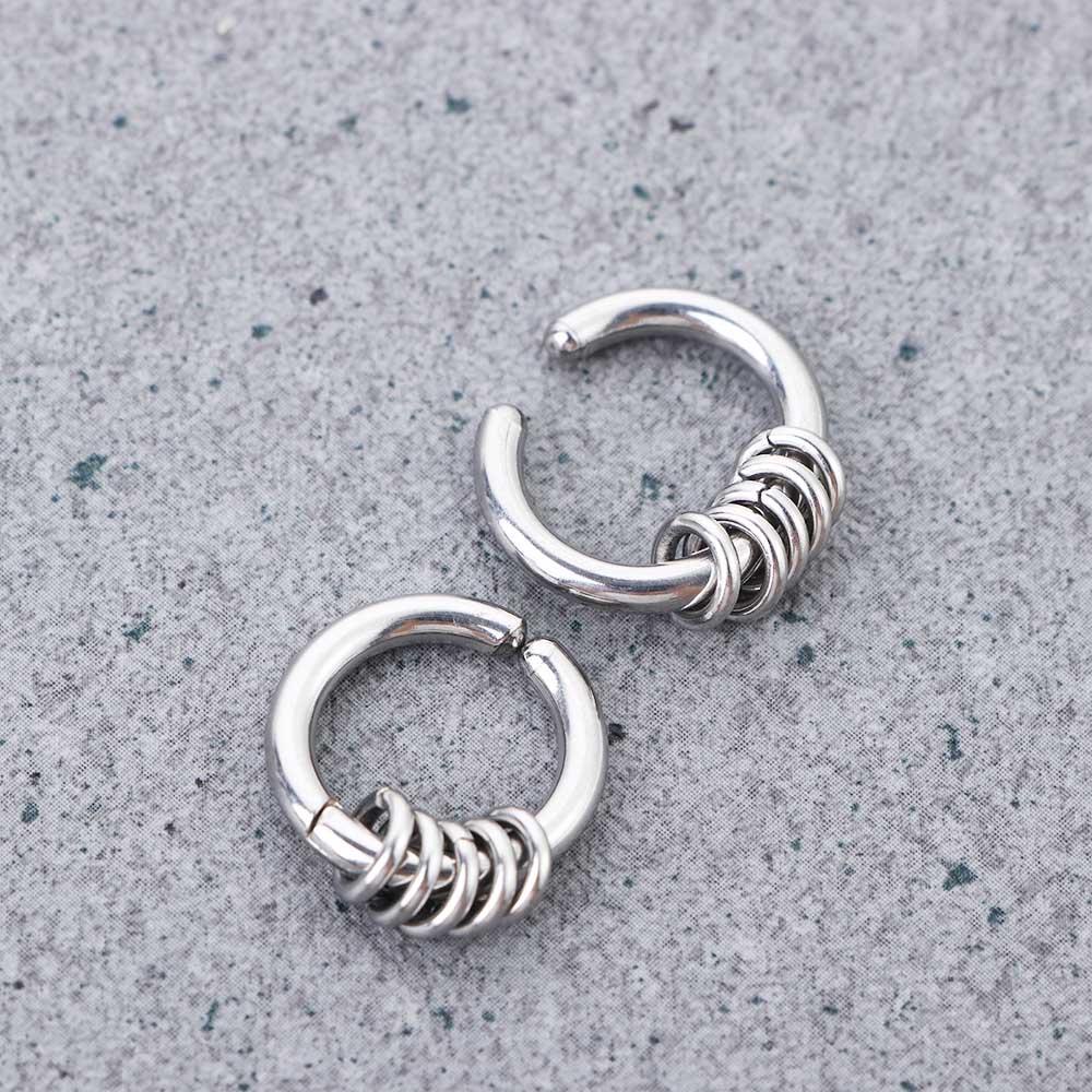 Agustinina Anting Hoop Palsu Laki-Laki Warna Perak Sederhana Dilepas Lingkaran Stainless Steel Bulat Non Piercing Anting Klip Geometris