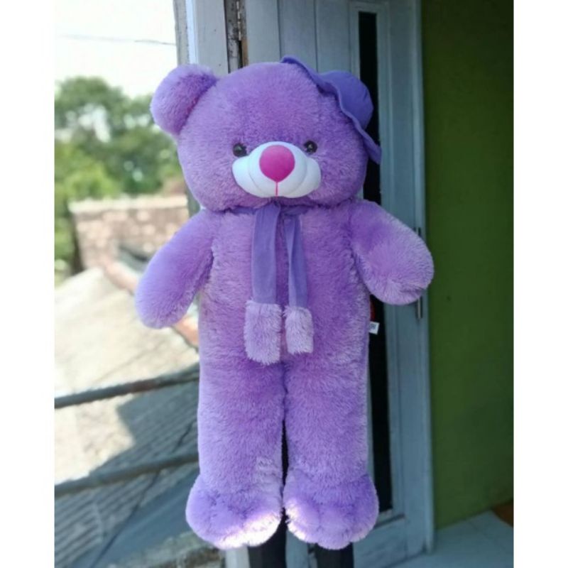 Boneka Beruang Jumbo Teddy Bear syal topi import 1,1 Meter SNI