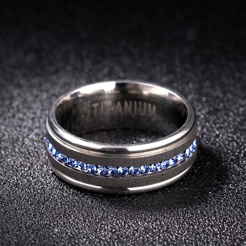 Cincin Sapphire Bahan Stainless Steel Antioksidan Gaya Punk Hipster Untuk Pria