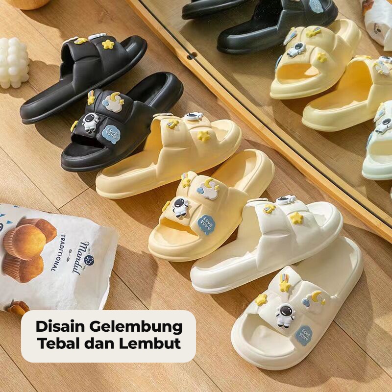 Dejavu Sendal Wanita Terbaru Jelly Karet Sandal Slop Flat Rumahan Empuk Elastis Sendal Anti Slip HSN109-1