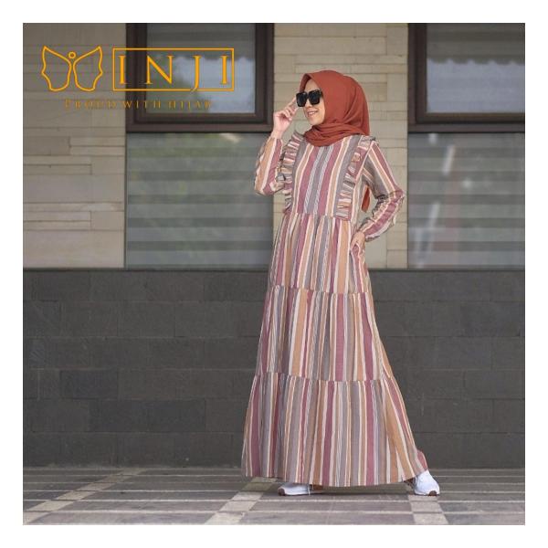ELIA DRESS By INJI, Gamis Maxy Panjang Kotak-Kotak Motif Katun Warna Soft Lembut Busui Friendly A Li