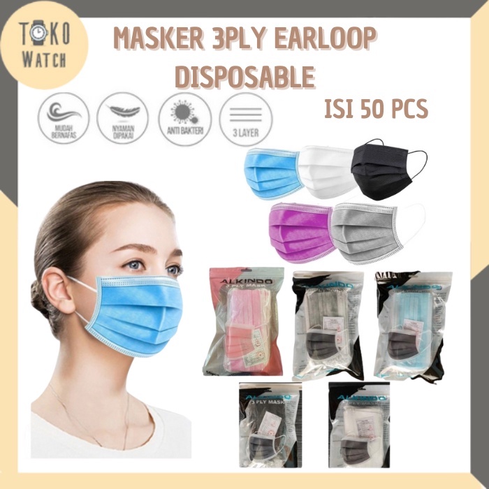 Masker 3Ply Earloop Protective Warna Warni Disposable Mask TW