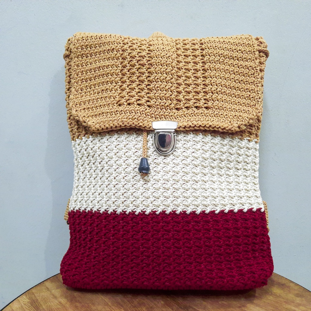 Tas Ransel Rajut Blaster - SenjabyAtsa-Krem Merah