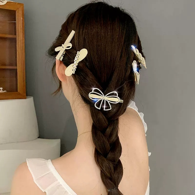 Aksesoris Jepit Rambut Ekor Ikan Butterfly Fish Tail Aksen Mutiara Kristal Untuk Wanita