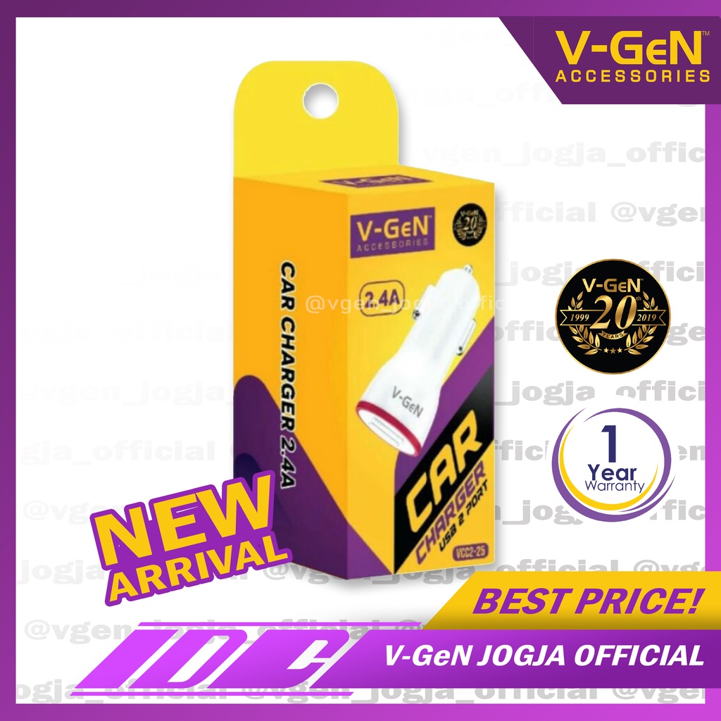 Car Charger V-GeN VCC2-25 2.4A Dual Port LED Charger Mobil