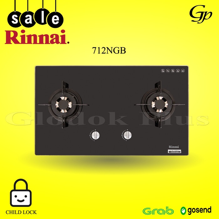 Rinnai RB 712NGB Kompor tanam gas 712N GB rinai 712 NGB 2 burners tungku rb712ngb