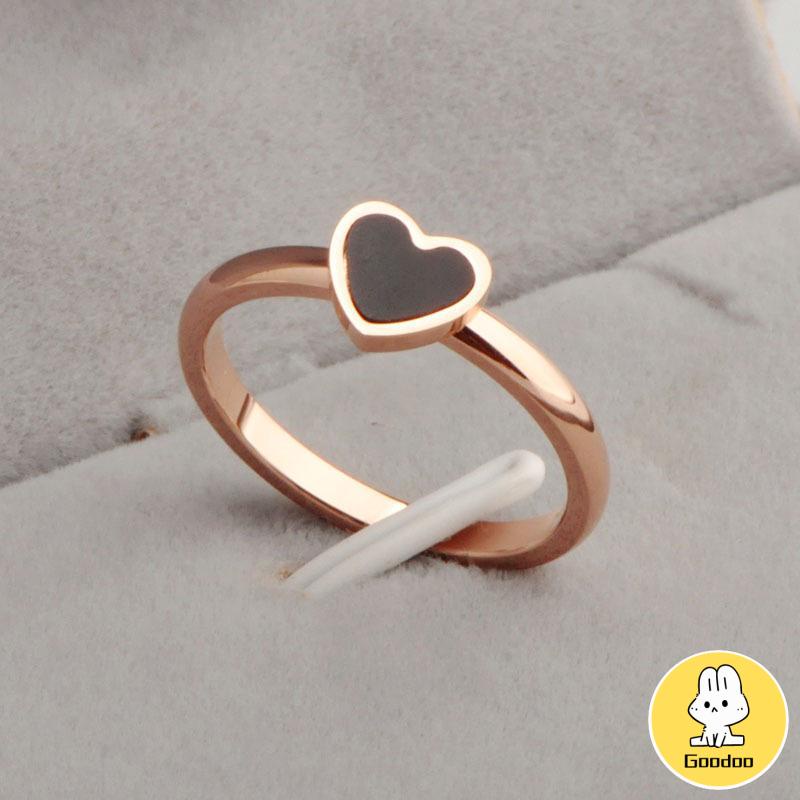 Korean Cinta Hati Cincin Titanium Lapisan Emas Model  Rose Gold Gold Ring Aksesoris Wanita -Doo