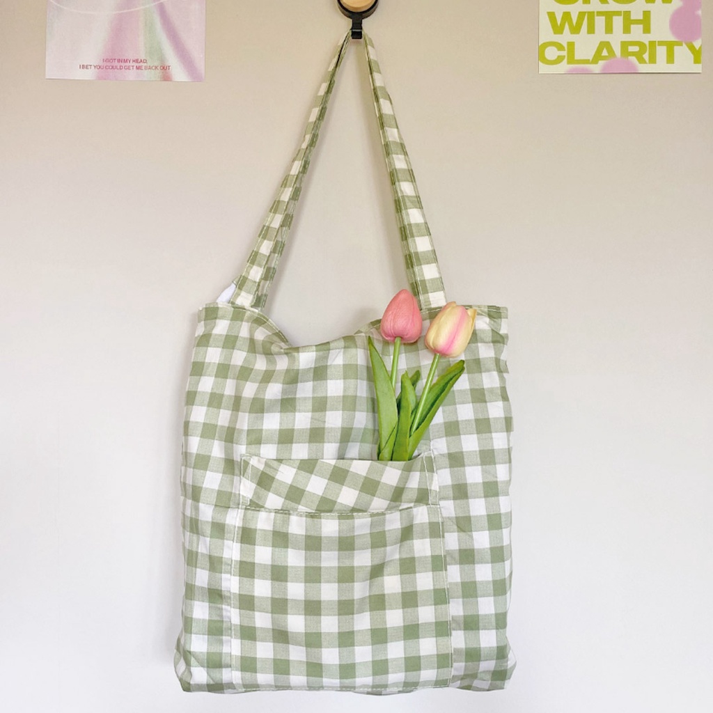 MOTTA Totebag Resleting Motif Kotak Kotak Tote Bag Simple Big Unisex NR