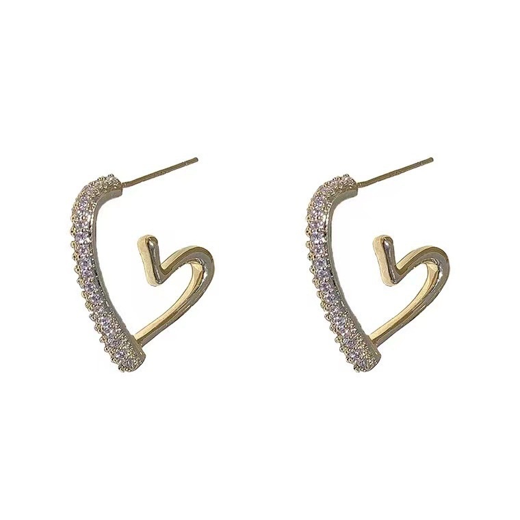 Anting Stud 925 Silver Bentuk Hati Geometris Bahan Metal Zirconium Gaya Korea Untuk Wanita