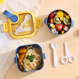 LB21 LUNCH BOX 2IN1 TEDEMEI Kotak Makan Bekal Siang Free Sendok &amp; Gunting