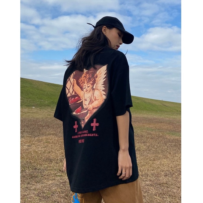 baju atasan wanita love angel graphic printing kaos lengan pendek oversize korean style import t shirt