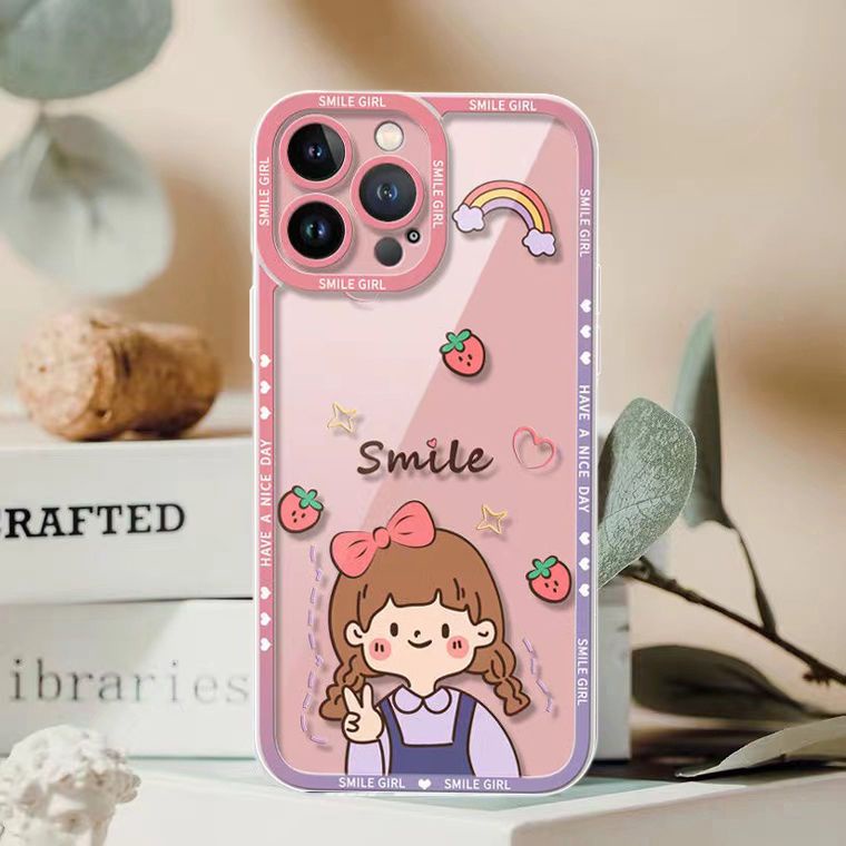 Soft Case TPU Silikon Transparan Motif Gadis Lucu Untuk IPhone 14 13 12 Pro Max 11 8 7 6S 14 Plus XS XR X