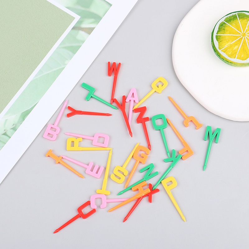 26 Pcs / Set Garpu Buah Kue Portabel Bahan Plastik Motif Kartun Alfabet