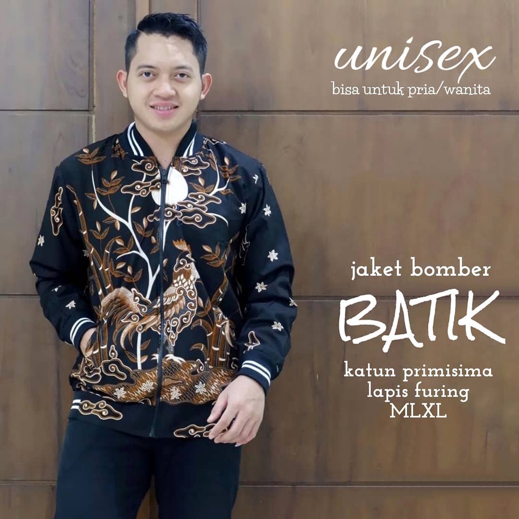 Jaket batik bomber pria wanita motif ayam bahan premium original batik solo