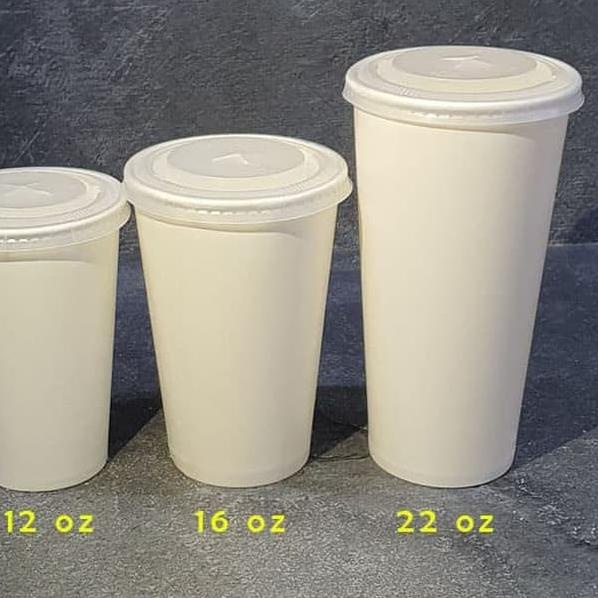 Paper Cup Putih Polos - 16 oz / 50 pc / Kopi Minuman Dingin + TUTUP
