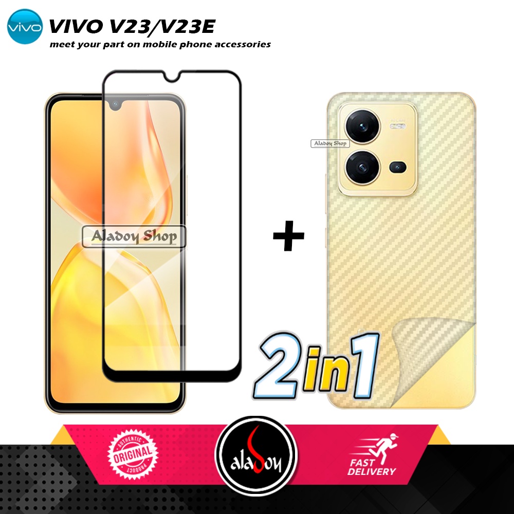 PAKET 2 IN 1 Tempered Glass Layar Vivo V25/V25E + Skin Carbon Film 3D