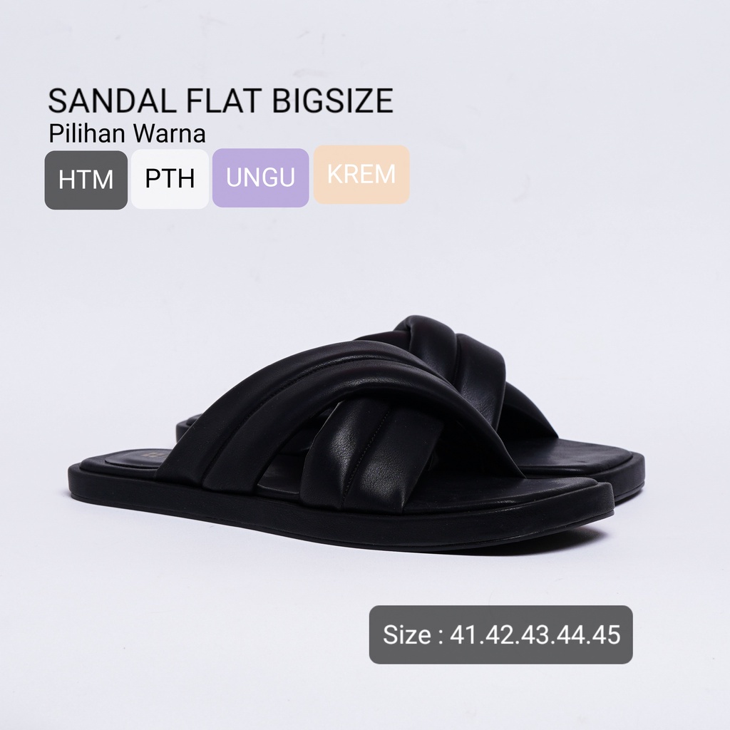 Sendal flat hak 1cm wanita Big size jumbo ukuran 41,42,43,44,45 Sendal flat wanita