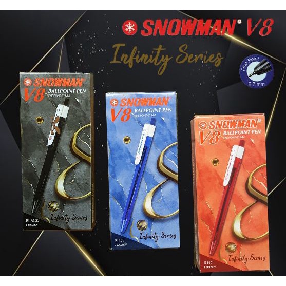 

(12pc) Pen Snowman V8 Infinity Series / Ballpoint Retractable 0.7mm / Pulpen Semi Gel Snowman