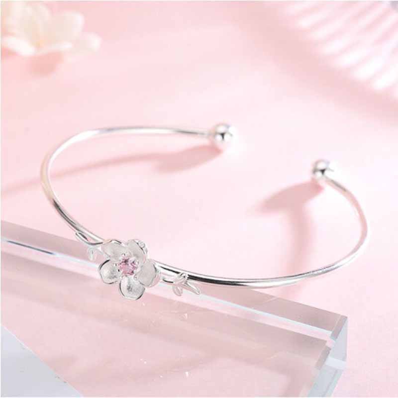 Gelang Model Terbuka Desain Bunga Sakura Gaya Korea
