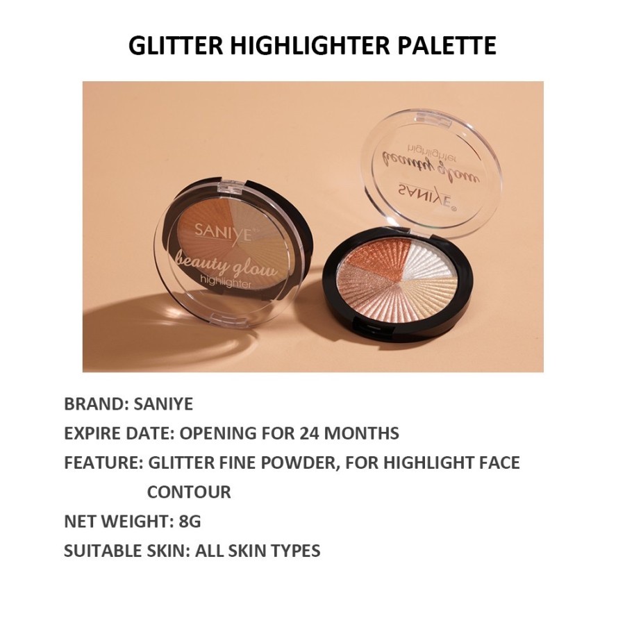SANIYE E0155 Shimmer Wajah Highlighter Dan Eyeshadow Palette Profesional Makeup【BPOM】 5 Warna