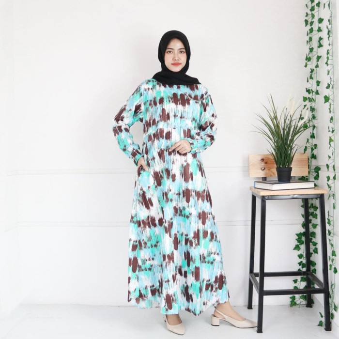 IZANY GAMIS / Dress Muslim XXL Jumbo Lengan Kancing Banyak Motif-ABSTRACT TOSCA