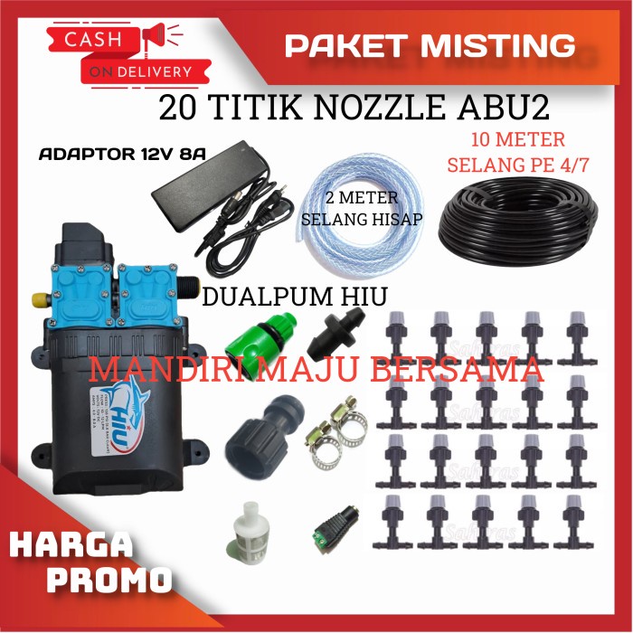 Paket Misting 20Titik Dobel Pompa Hiu Irigasi Misting Embun Hidroponik