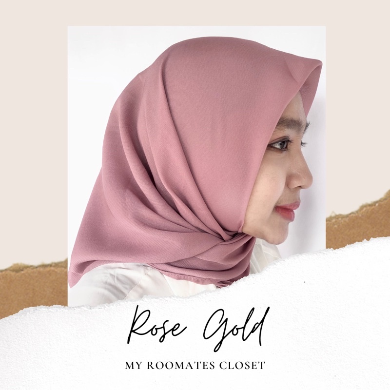 Kerudung Hijab Segi Empat pollycotton Premium Rose Gold