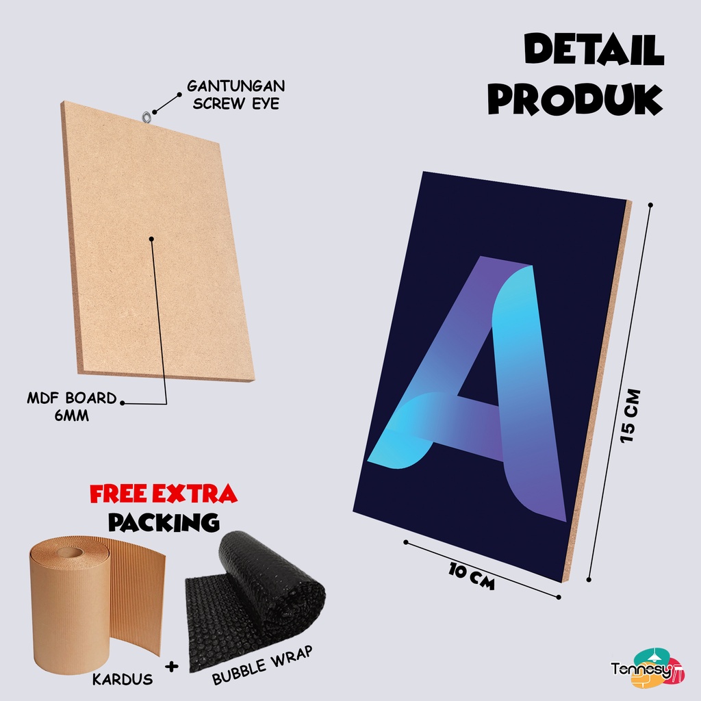 TENNESY HIASAN DINDING ALPHABET HURUF FONT KUSTOM NAMA BLACK BLUE 10X20 CM WALL DECOR PAJANGAN KAYU DEKORASI DINDING KAMAR TIDUR RUMAH