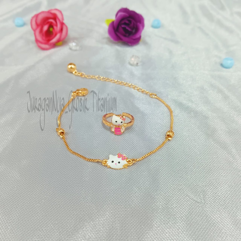 TITANIUM SET GELANG+CINCIN ANAK STYLE KOREA SUPER ELOK ANTIK ANTI KARAT&amp;ANTI LUNTUR