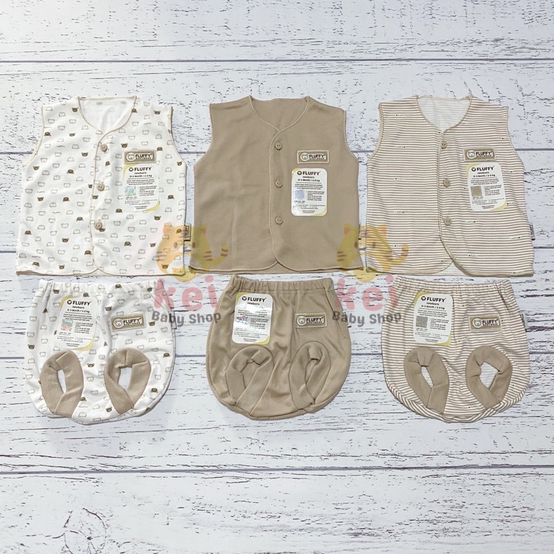 Baju Bayi Newborn Set Fluffy Kutung Neci SNI Khaki - Set Baju Bayi Fluffy