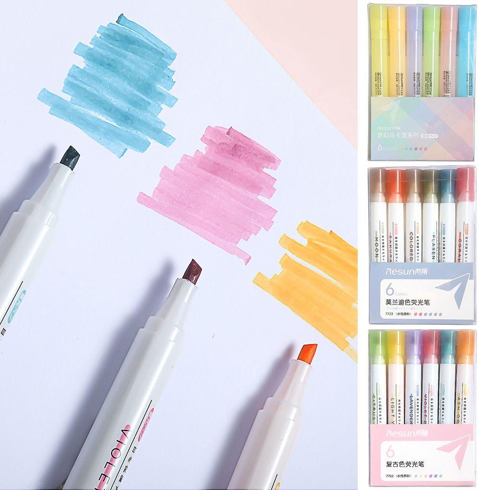 Nanas 6PCS /Set Stabilo Pen Set Warna Permen Perlengkapan Kantor Sekolah Graffiti Alat Tulis Morandi Color Pen