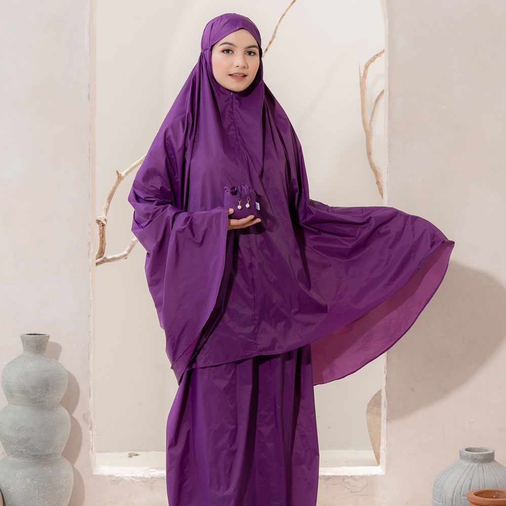 Alif Modern Wear - Mukena Mini Parasut Premium Korea Travel - Purple Cactus Flower