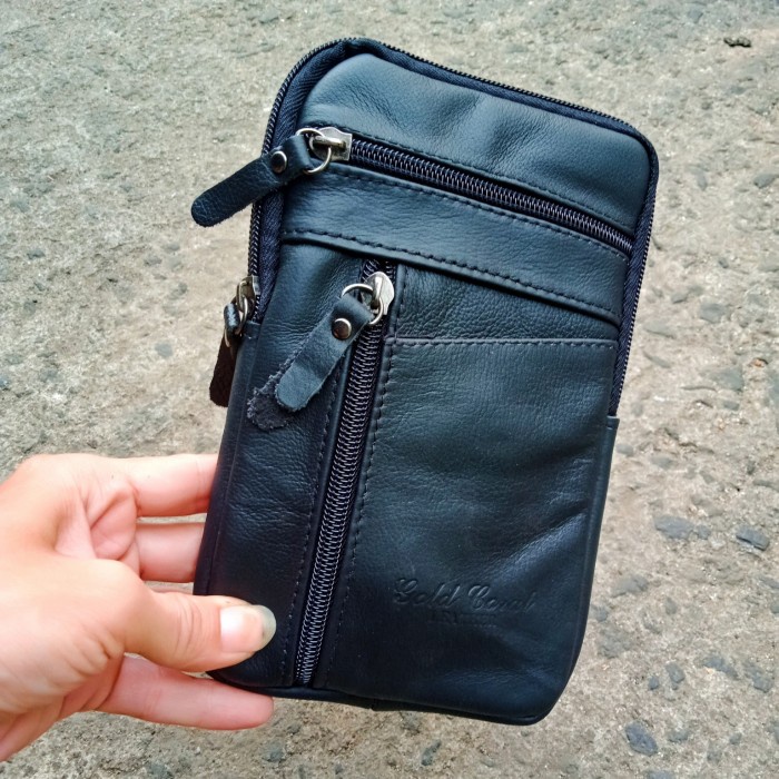 PROMO BISA COD TAS SELEMPANG PRIA tas pria kulit asli selempang kulit multi tas hp - Hitam COWOK IMP