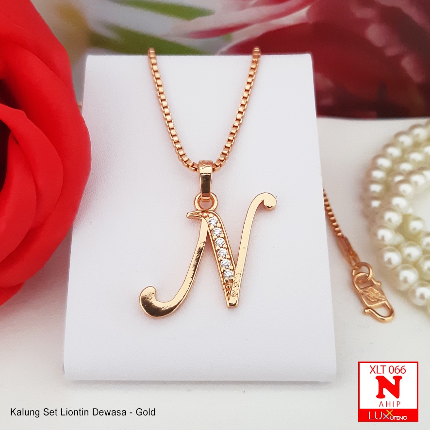 XLT 066 Kalung Set Liontin Huruf Alphabet Inisial Nama Abjad ABCD Permata Zirkon Perhiasan Lapis Emas Wanita Dewasa Kalung Xuping Awet Tidak Mudah Luntur Yaxiya Luxx Xuping