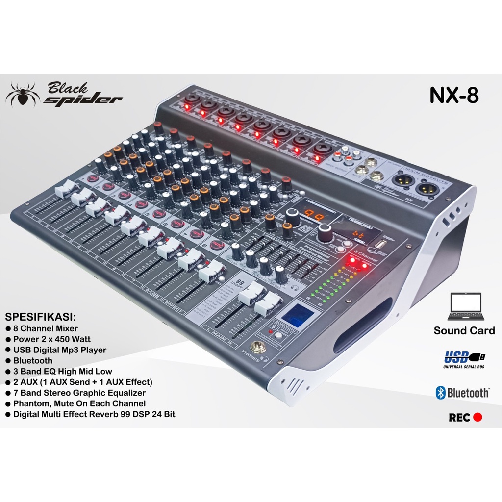 MIXER BLACK SPIDER NX8 MIXER 8 CHANNEL NX 8