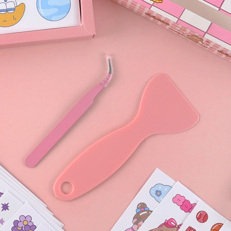 100 Lembar Stiker Minyak Motif Kartun Campur Dengan Sekop Dan Pinset