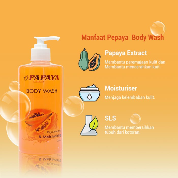 ❤ RATU ❤ Papaya Body Wash By Mamaya 500ml | Sabun Mandi Rejuvenating &amp; Moisturizing (✔️BPOM)
