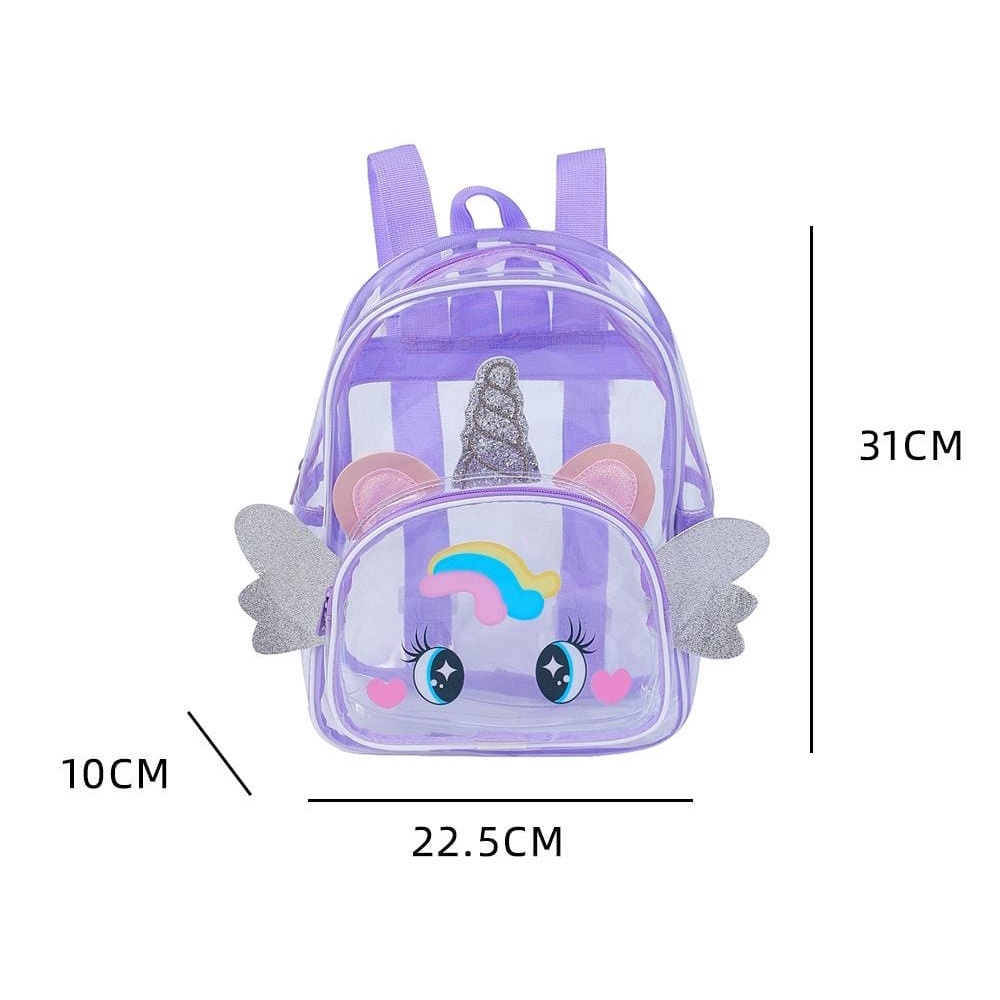 Ransel PVC Unicorn Sayap Transparan Waterproof Tas Ransel anak anak tas jalan jalan TK SD Kado Ultah anak Perempuan Import